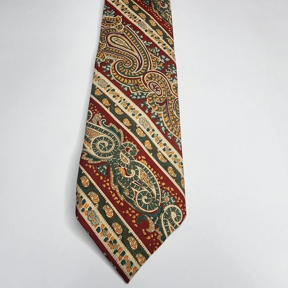 JOHN COMFORT Men's 100% Silk Necktie ENGLAND Designer Paisley Red/Multi EUC - Picture 2 of 7